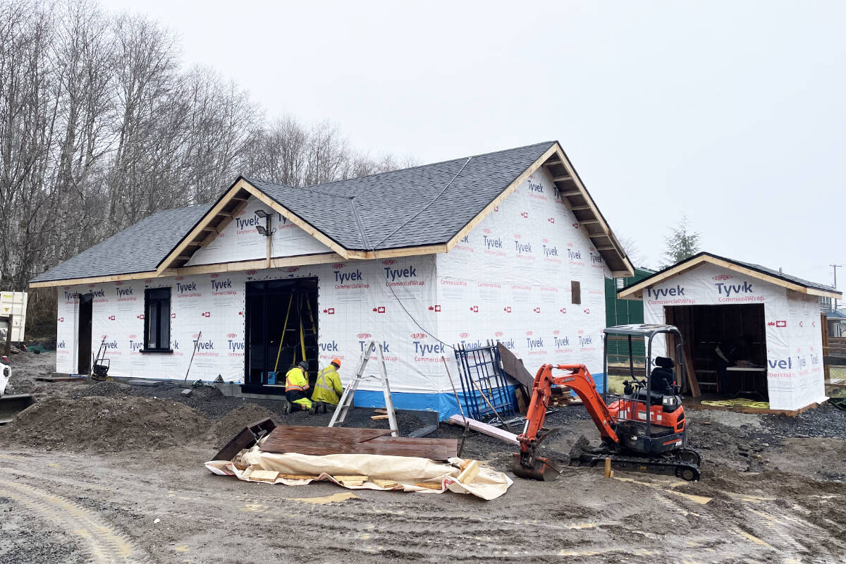 Volunteers made quick work on the new Jehovah’s Witnesses Kingdom Hall in Port Clements. On Jan. 12, after working on the structure for 10 days, it already looked like a building. (Photo: Courtesy of Jehovah’s Witnesses)