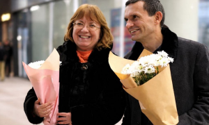 Yelena and Rustam Diarov, Tashkent Airport, 18 February 2026
