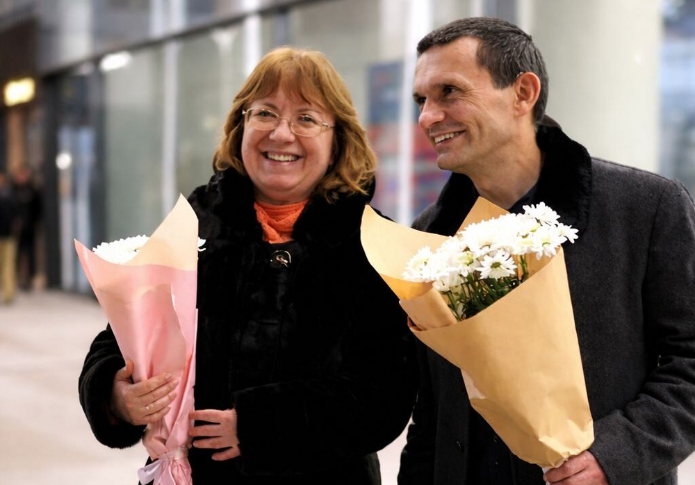Yelena and Rustam Diarov, Tashkent Airport, 18 February 2026